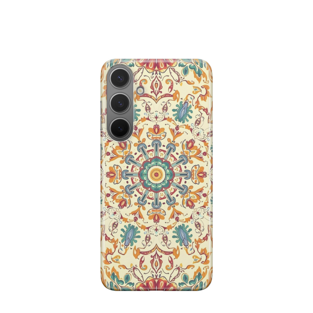 Samsung Galaxy S24 Plus Gummi Hülle Majolika-Blütenkranz - Blau / Gelb / Rot