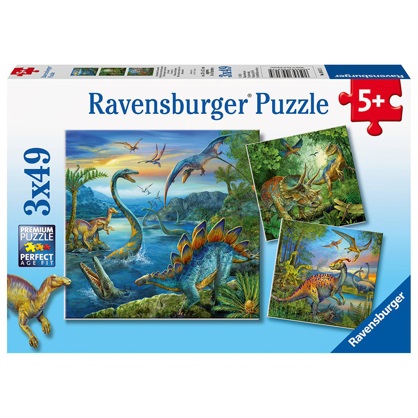 Puzzles 3 x 49 Pièces La Fascination des Dinosaures