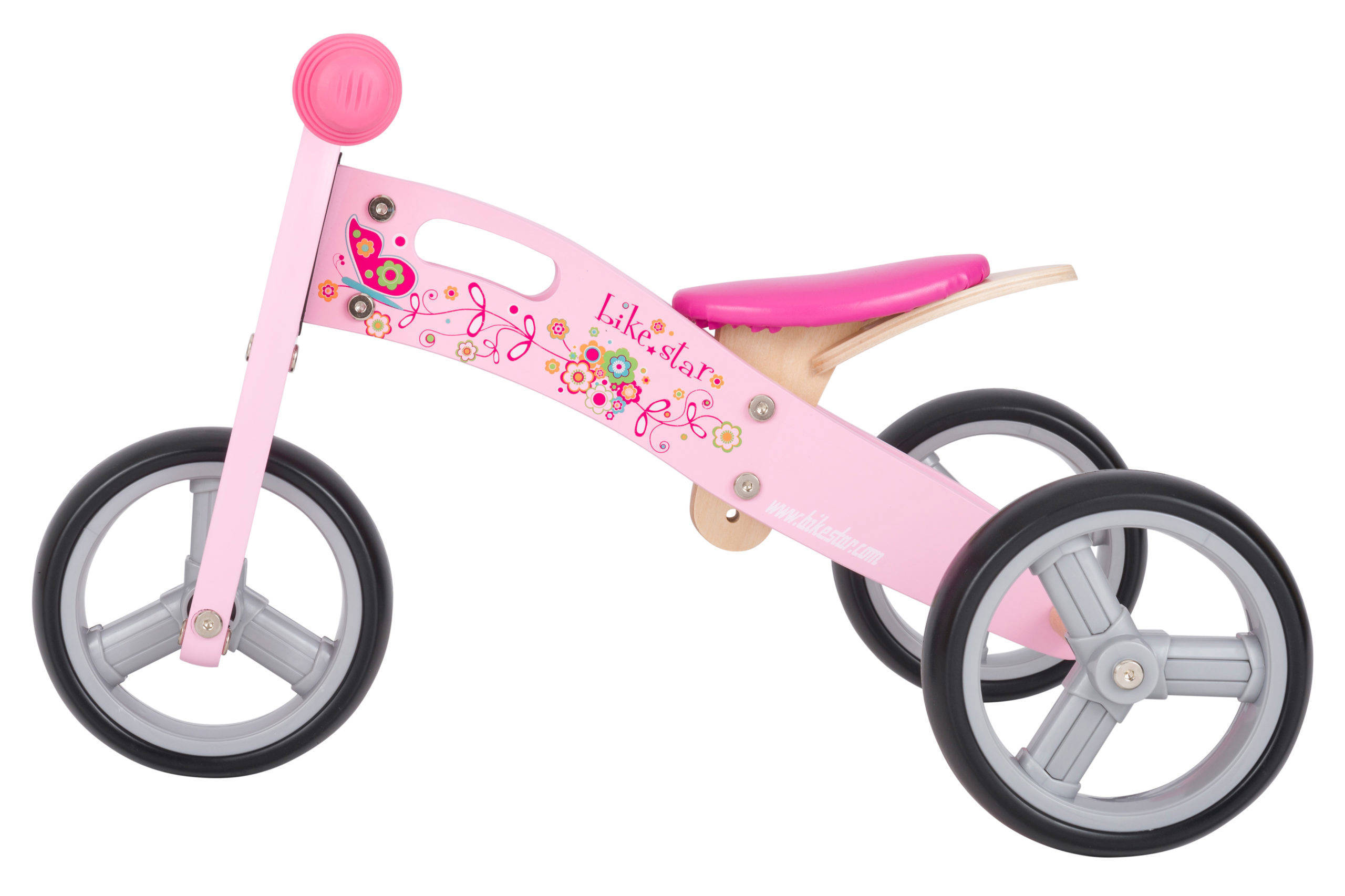 BikeStar mini loopfiets 2 in 1, hout, roze