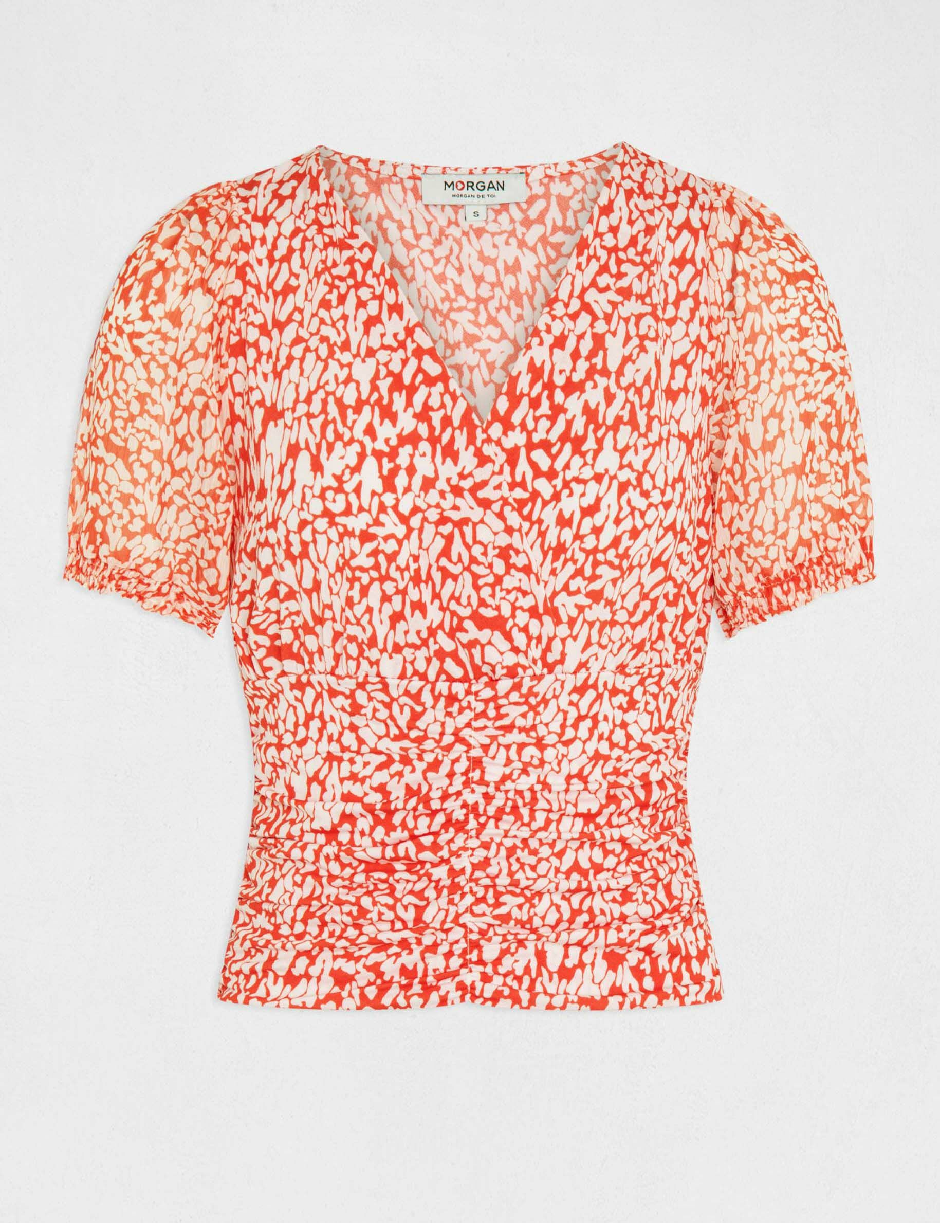 T-shirt manches courtes imprimé abstrait orange femme - orange