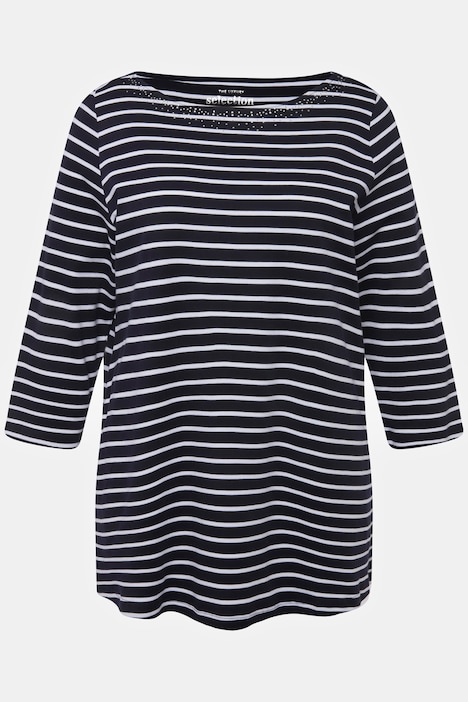 Ringelshirt, Pima Cotton, U-Boot-Ausschnitt, 3/4-Arm