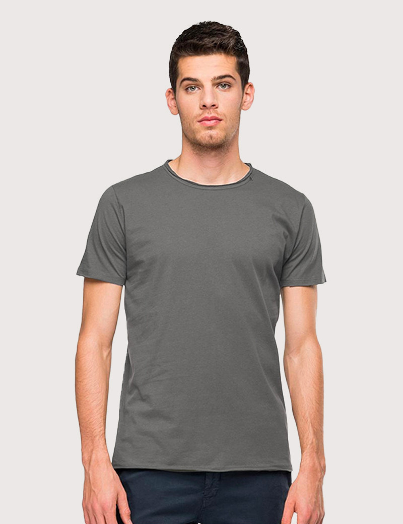 REPLAY T-SHIRT HOMME MANCHES COURTES BASIQUE COL ROND GRIS