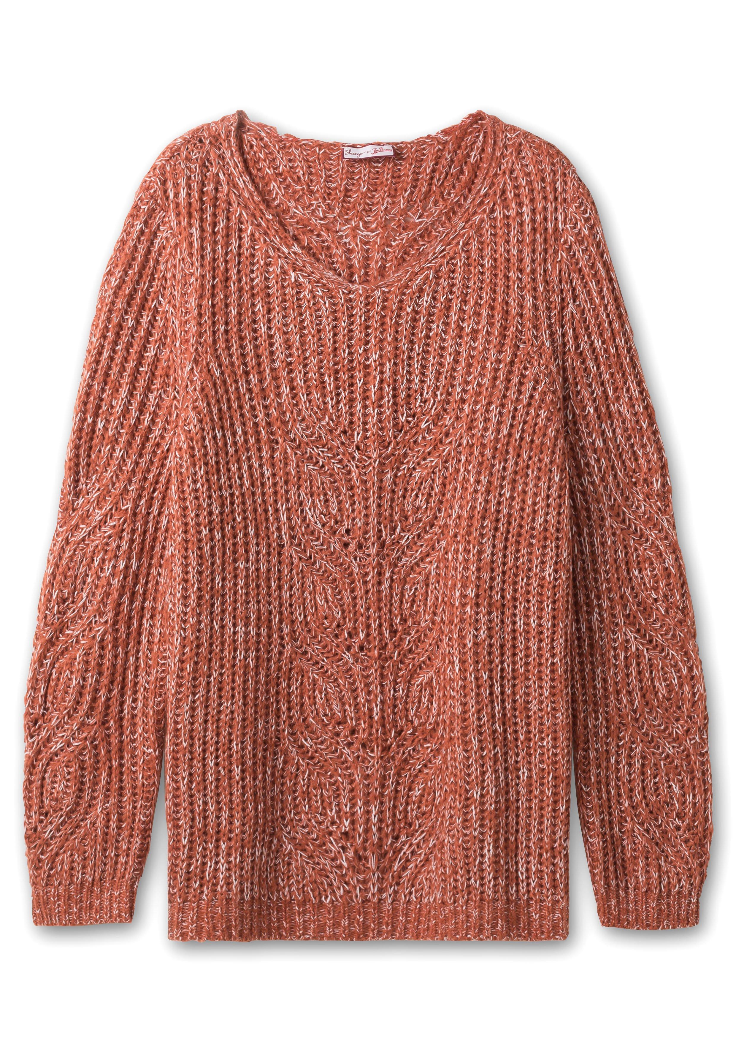 Melierter Pullover mit Kabelstrickmuster