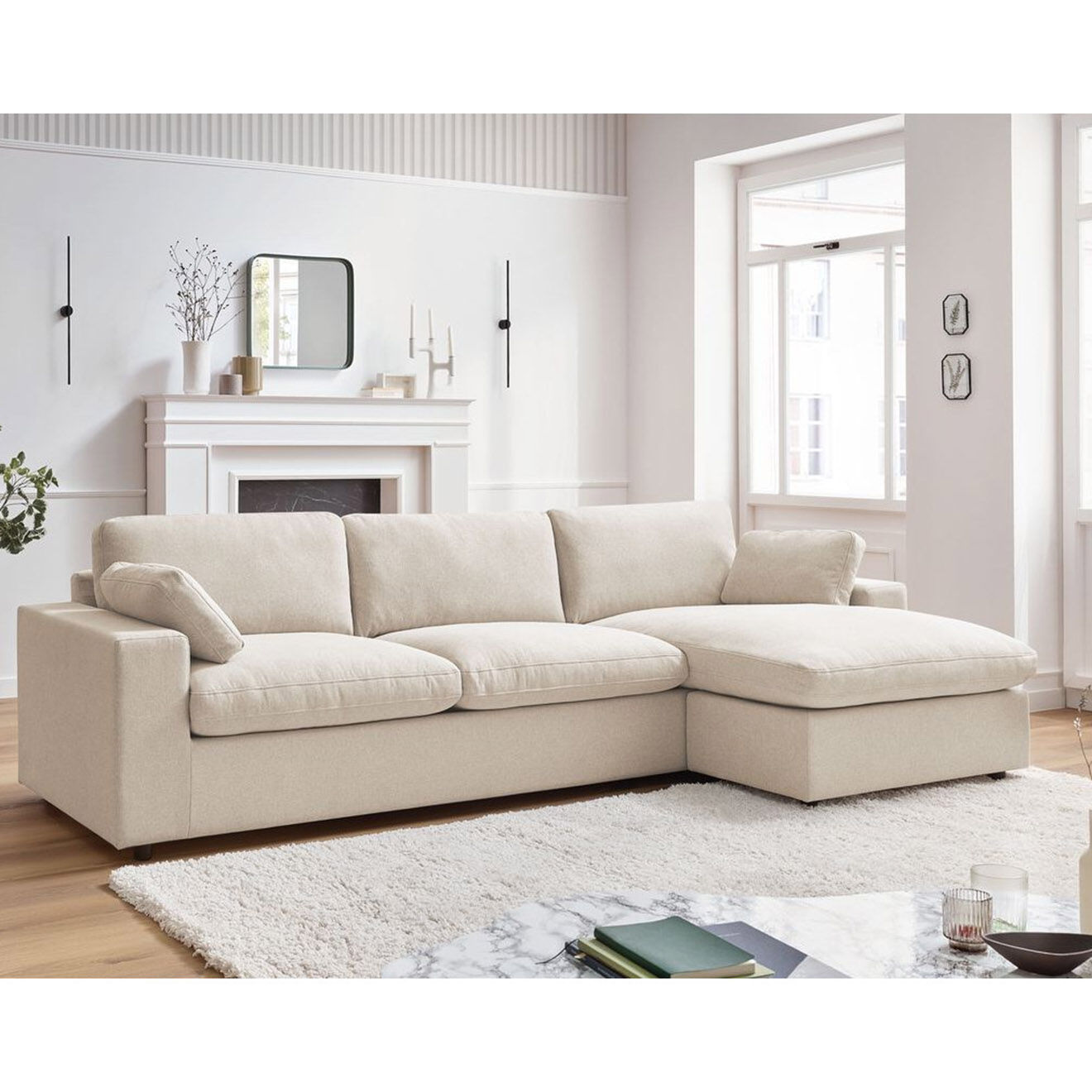 Bobochic Canapé d'angle fixe réversible belair beige - 280x139 cm