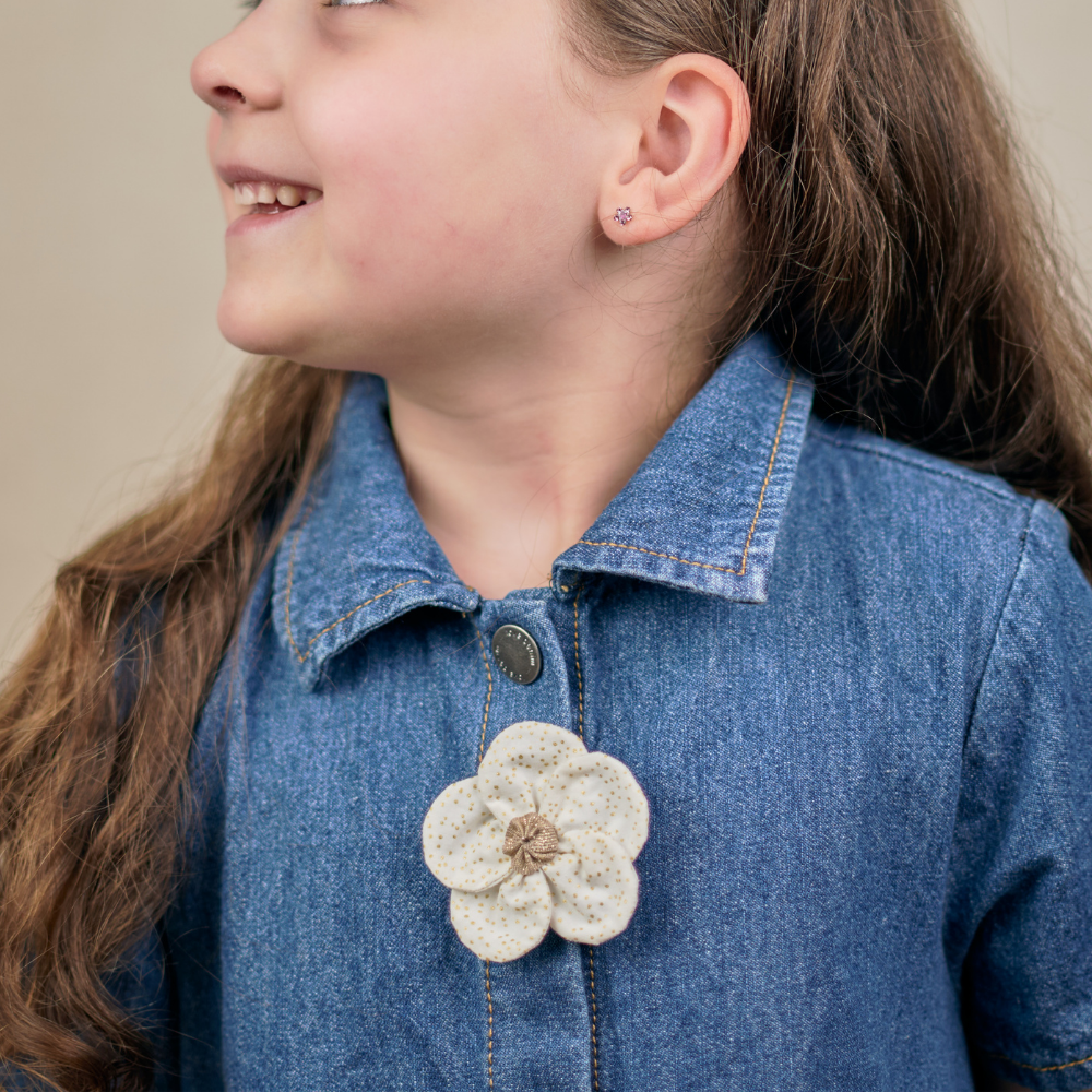 Petite Barrette Pétales De Fleur Blanc Pailleté