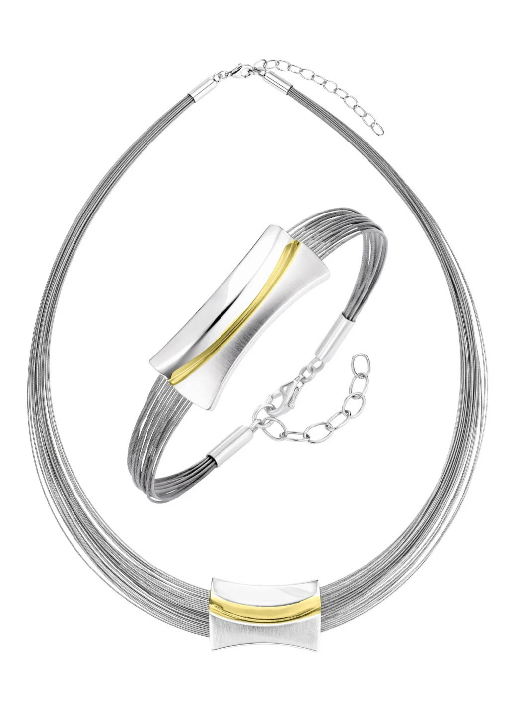 Moderne Garnitur in Bicolor aus Silber 925/- fein und Stahl