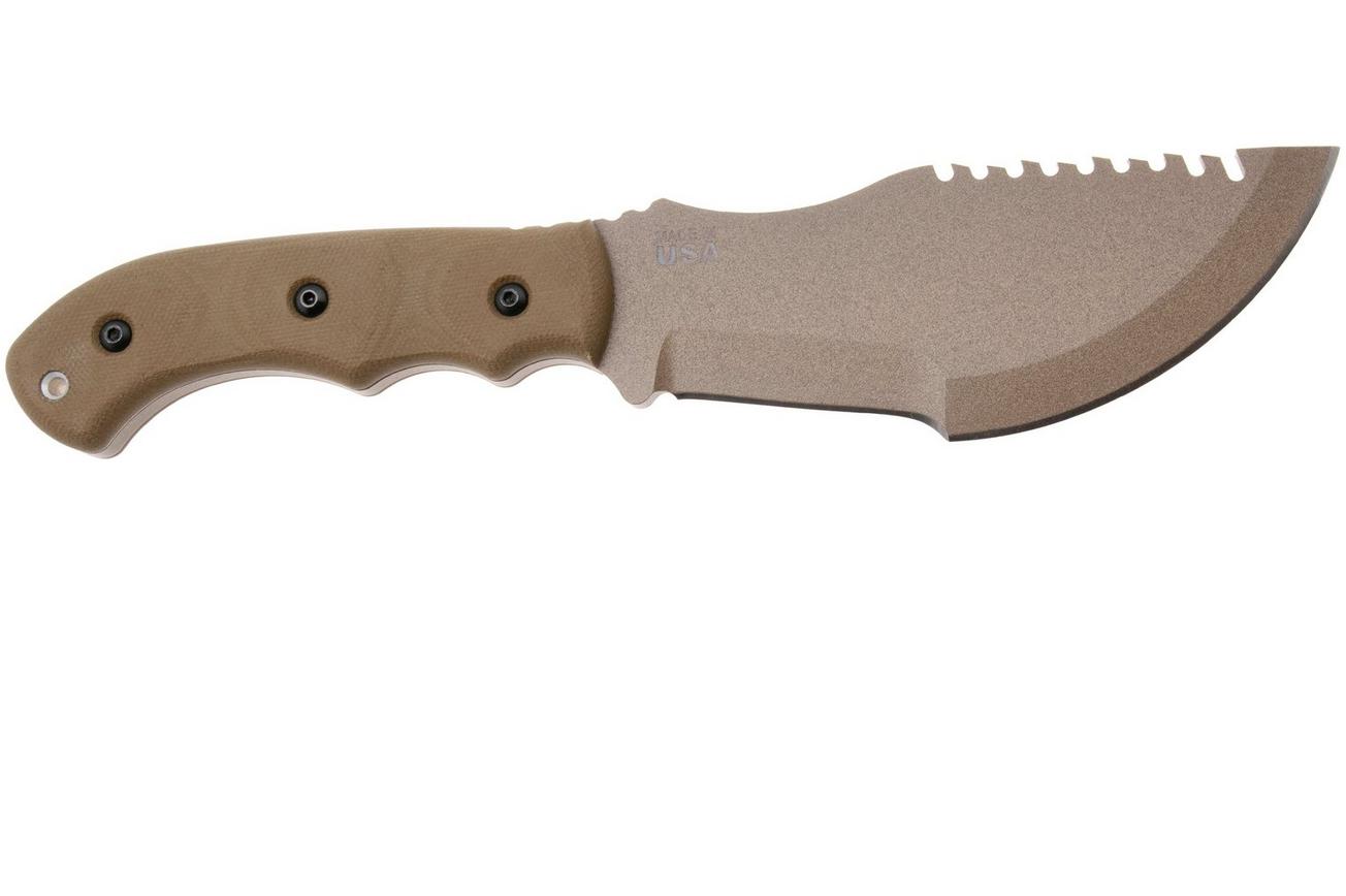 TOPS Knives TBT01-TAN Tom Brown Tracker #1 Large TBT01-TAN Coyote Tan 1095, Green Canvas Micarta, survivalmes, Tom Brown design