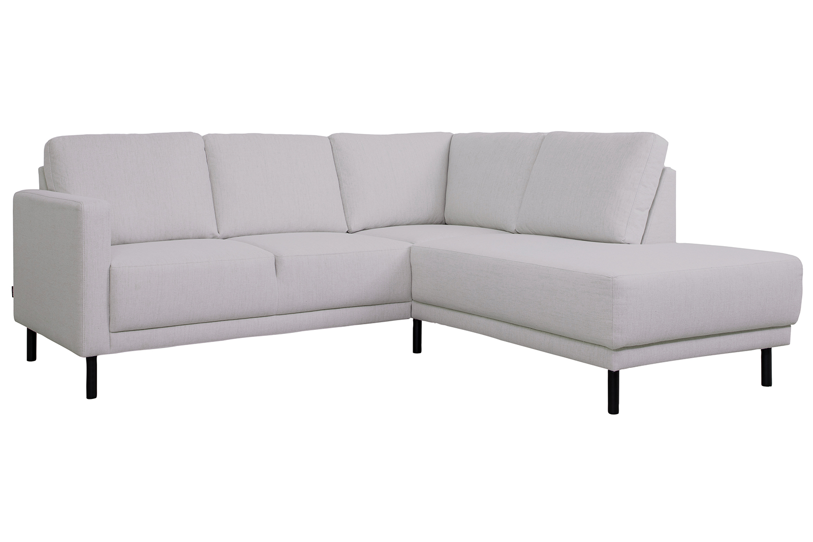 Billy hjørnesofa 2-seter med åpen ende høyre. Tekstil Neve 85 lys grå med sorte ben.