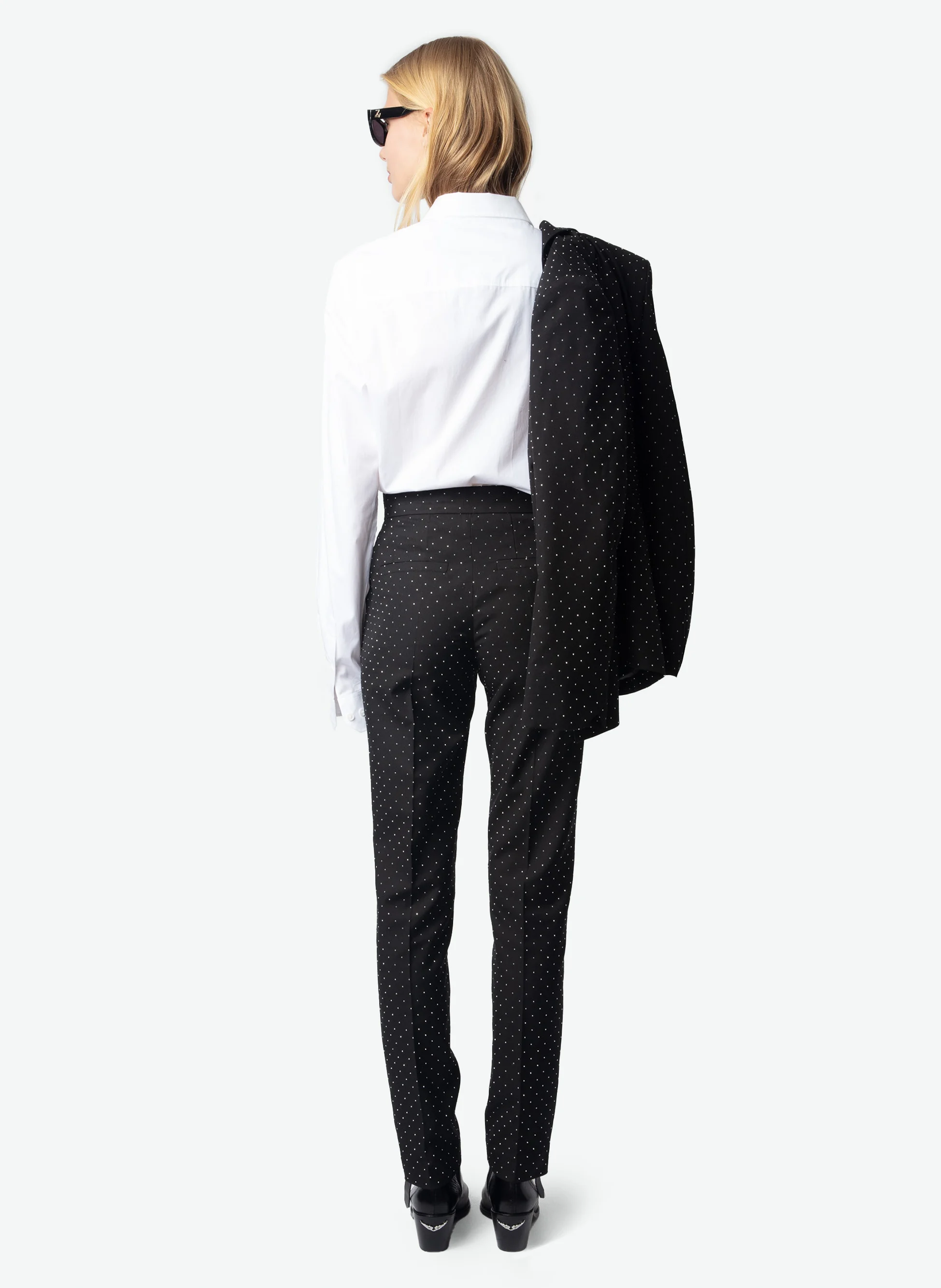 PANNY - Pantalon tailleur droit à strass | Noir
