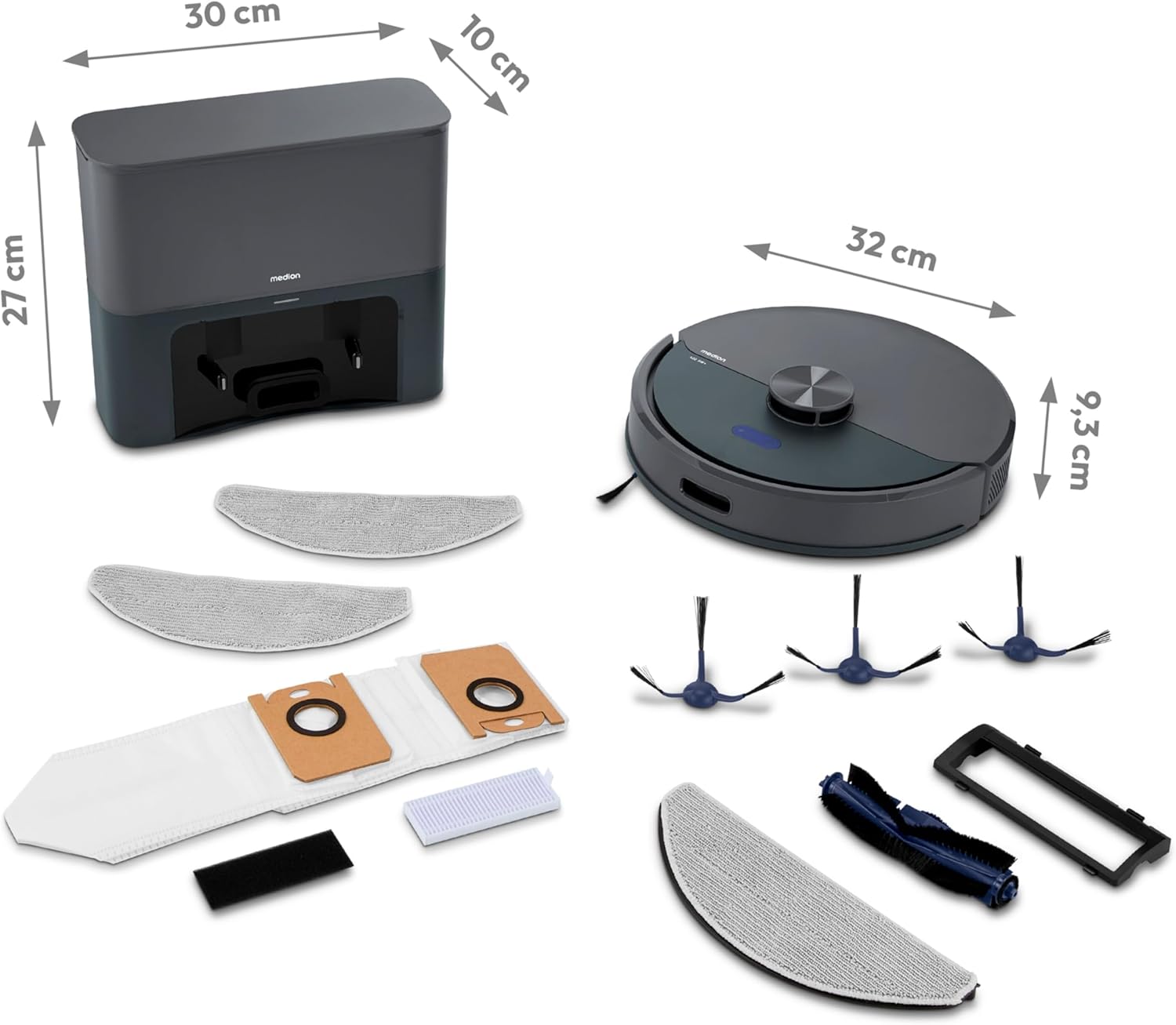 MEDION Saugroboter mit Absaugstation und Wischfunktion X22 SW+ (Lasernavigation, Starke 5000Pa Saugkraft, 2in1 Roboterstaubsauger, präzise Kartenerstellung, Go & No Go Bereiche, mehrere Etagen) blau