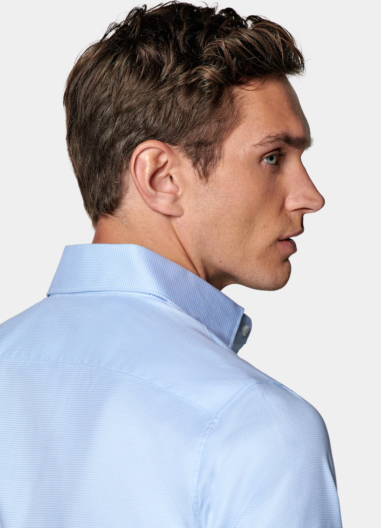 Chemise coupe ajustée en twill bleu clair pied-de-poule