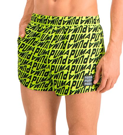 Puma Bådeshorts - Neongul m. Print