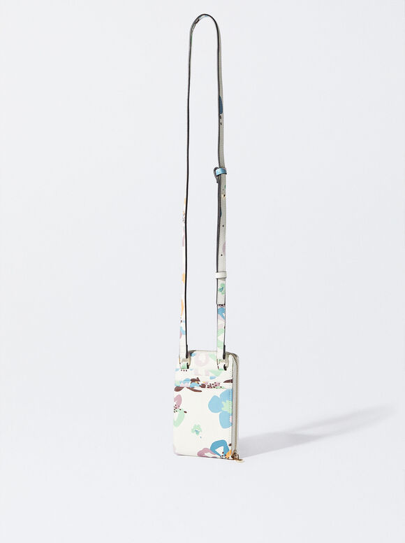 Bolsa para celular com estampa floral - Off-White