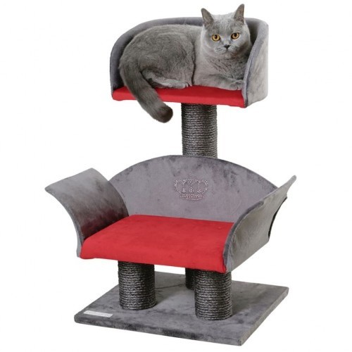 Arranhador de luxo para gatos Kerbl Lounge, cinza e vermelho