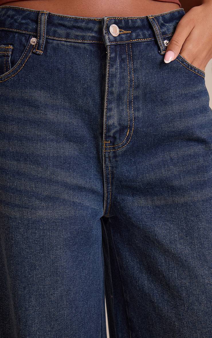 Bleu Indigo Foncé Jean Large Taille Mi-haute À Revers Pour Grande Taille