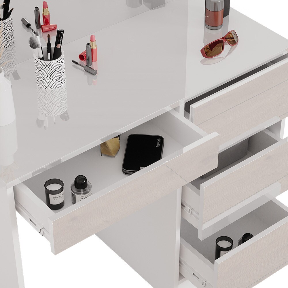 Vicco Schminktisch Frisiertisch Frisierkommode Sherry Weiß Schminkspiegel 90x75 cm modern Schlafzimmer Kommode Schublade Ablage Aufbewahrung Kosmetiktisch Make-Up-Tisch Hochglanz