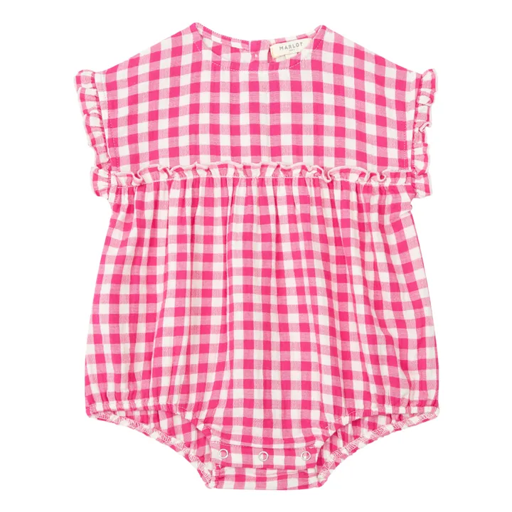 Marlot Paris Barboteuse Gaze de Coton Vichy Java | Rose fuschia