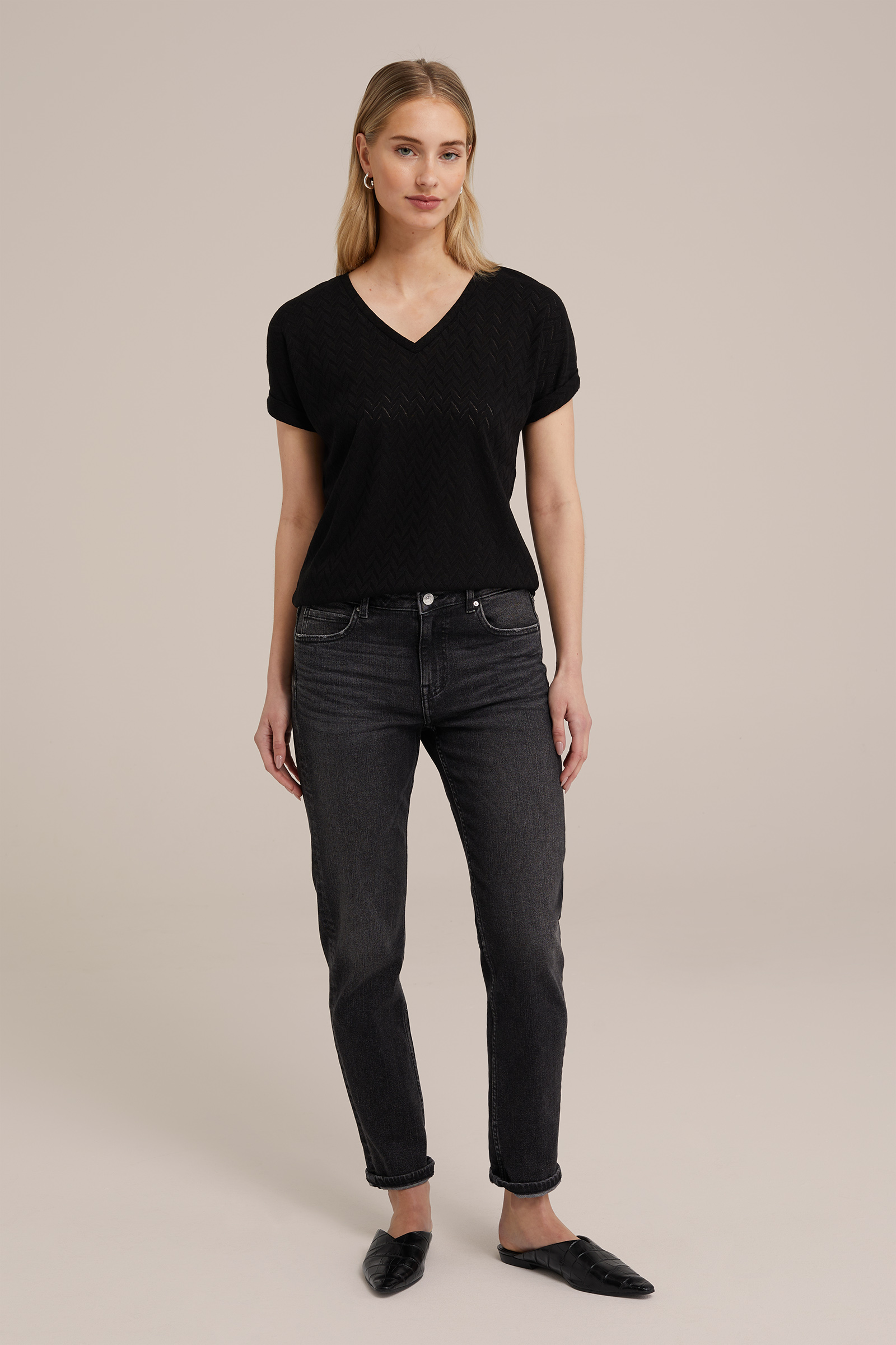 top met opengewerkt dessin WE Fashion Zwart