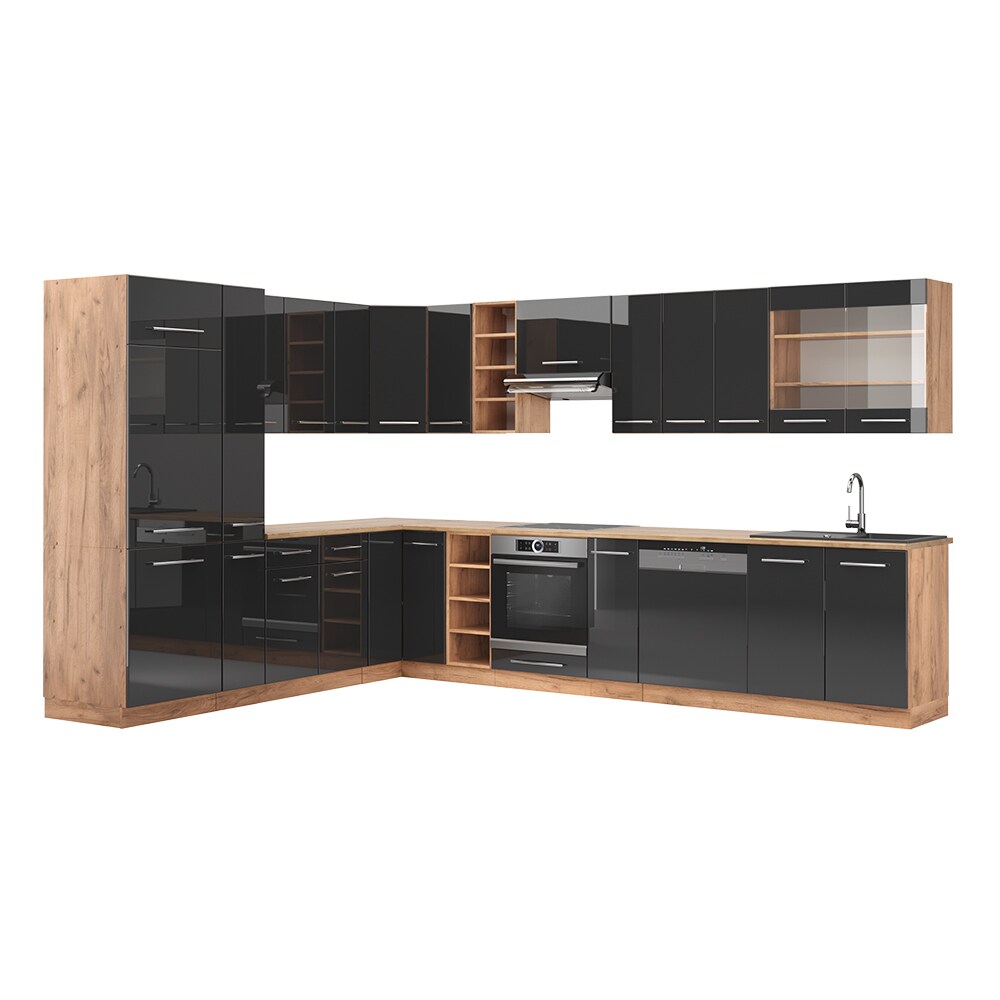 Vicco Eckküche Küchenzeile Einbauküche Fame-Line Eiche Anthrazit 257x347 cm modern Spülenunterschrank Unterschrank Herdumbauschrank Hängeschrank Kühlumbauschrank Apothekerhochschrank Blende