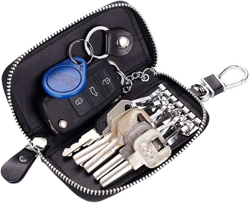 (11x6cm) Echtleder Keyless Go Autoschlüssel Aufbewahrung Schlüssel Organizer Etui mit Karabiner - Grün