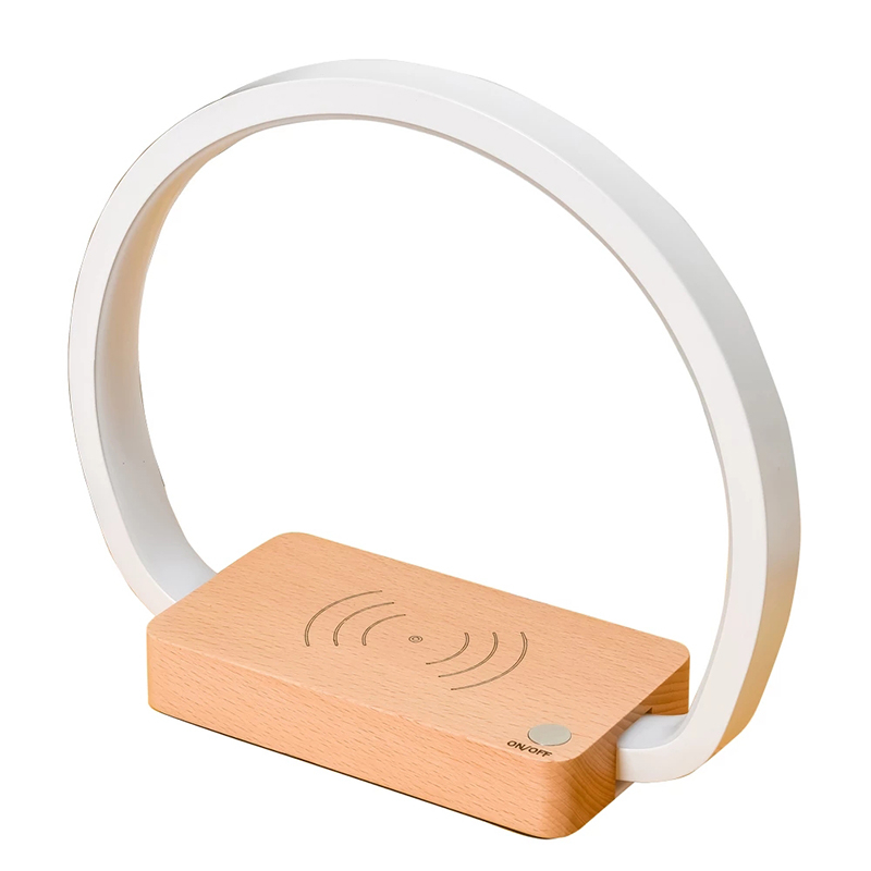 (10W) 2in1 Holz Qi Wireless Charger Induktionsladegerät Ladestation   LED Ringlicht - Weiss