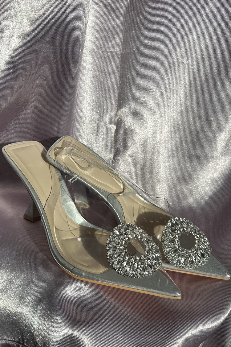 Mules argent à talons