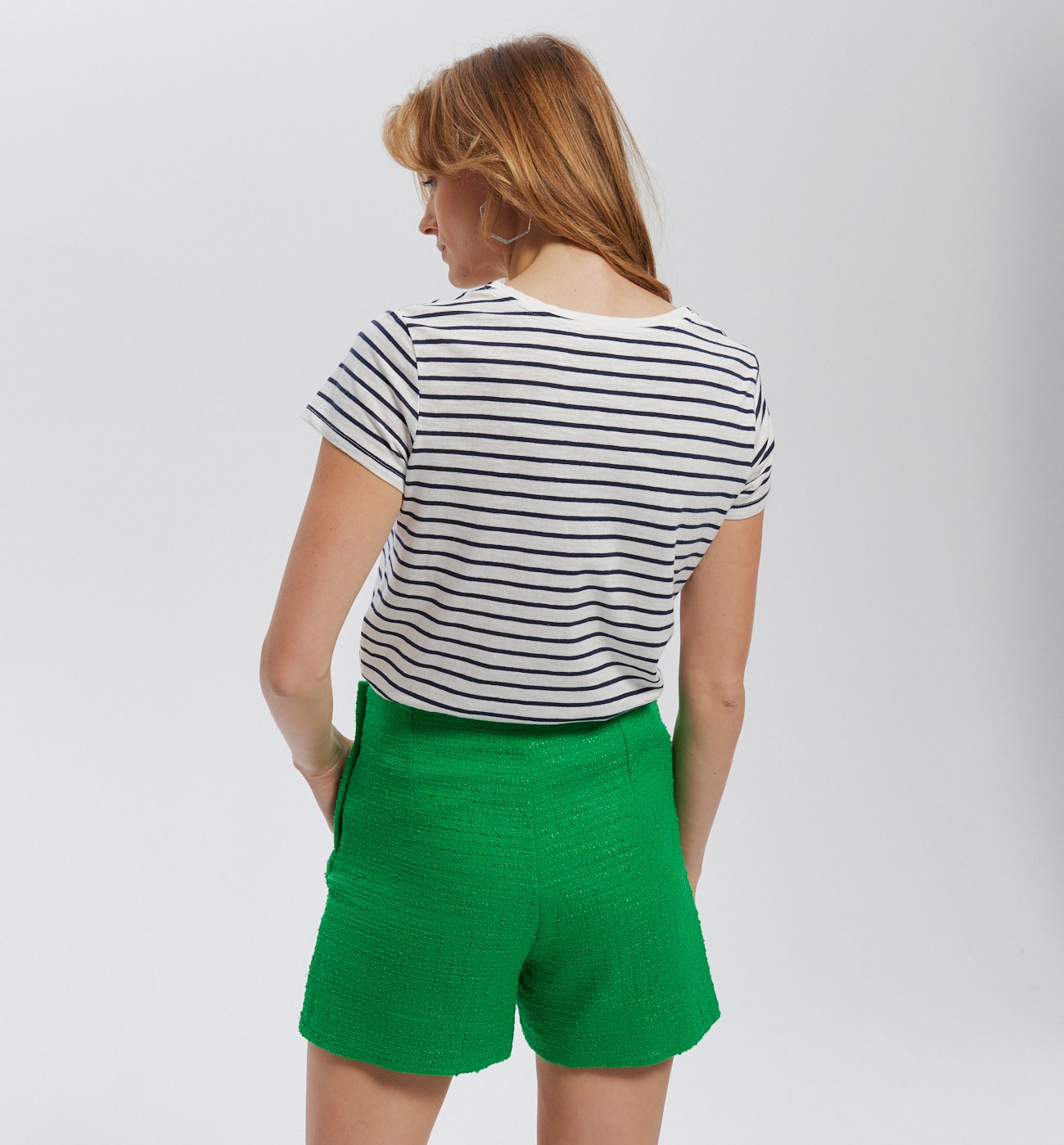 T-shirt col V Femme - Rayé marine
