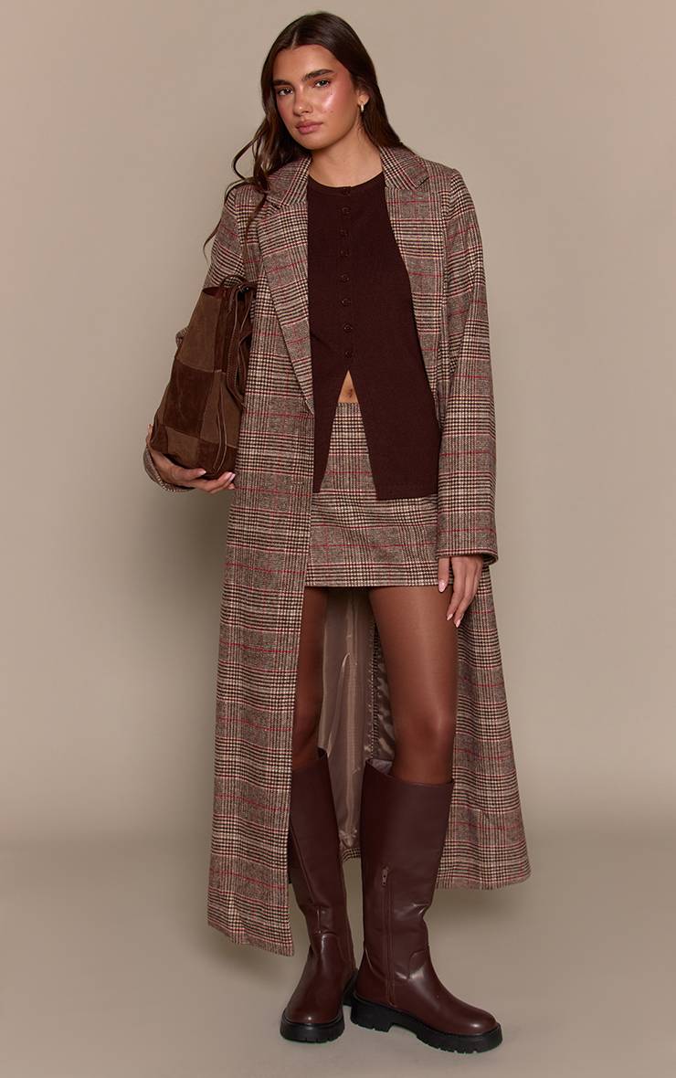 Marron Mini-jupe Coordonnée En Laine Effet Tartan