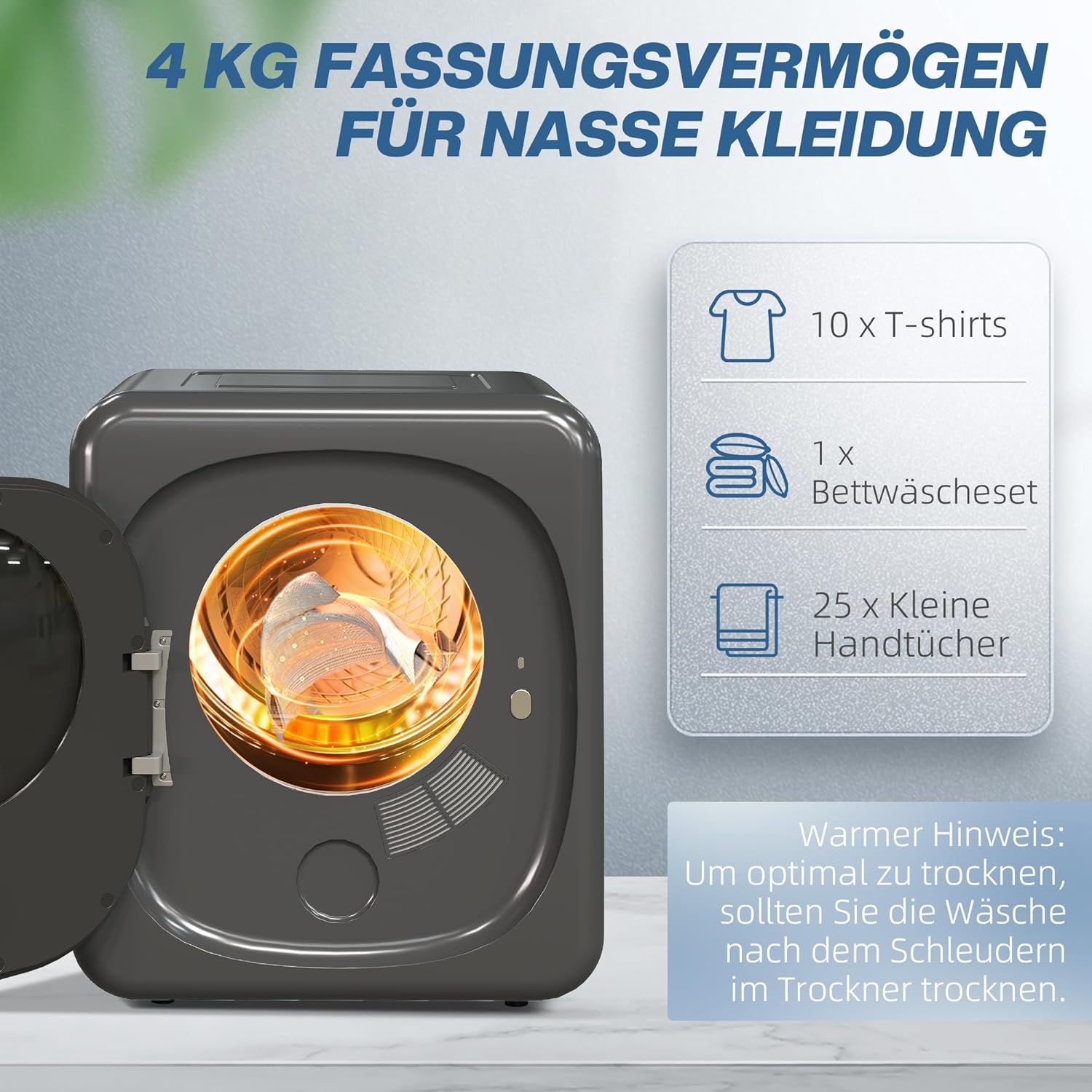 HOMCOM Mini Wäschetrockner mit 6 Programm LED-Touchscreen 4 kg bis zu 60℃, 800W Freistehend Wandmontierbar Ablufttrockner mit Überhitzungsschutz Ablufttrockner für Kleidung Grau