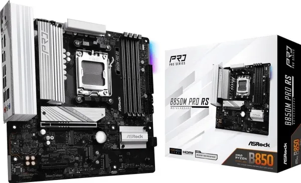 ASRock B850M PRO RS - Bundkort - micro ATX - Socket AM5 - AMD B850 Chipset - USB-C 3.2 Gen2, USB-C 3.2 Gen 1, USB 3.2 Gen 2, USB 3.2 Gen 1 - 2.5 Gigabit LAN - onboard grafik (CPU påkrævet) - HD Audio (8-kanaler)