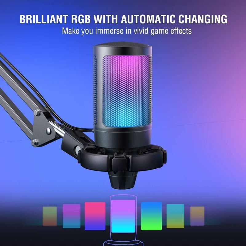 Studio Microfoon - USB - Tweekleurige RGB Verlichting - 2,5 m Kabel