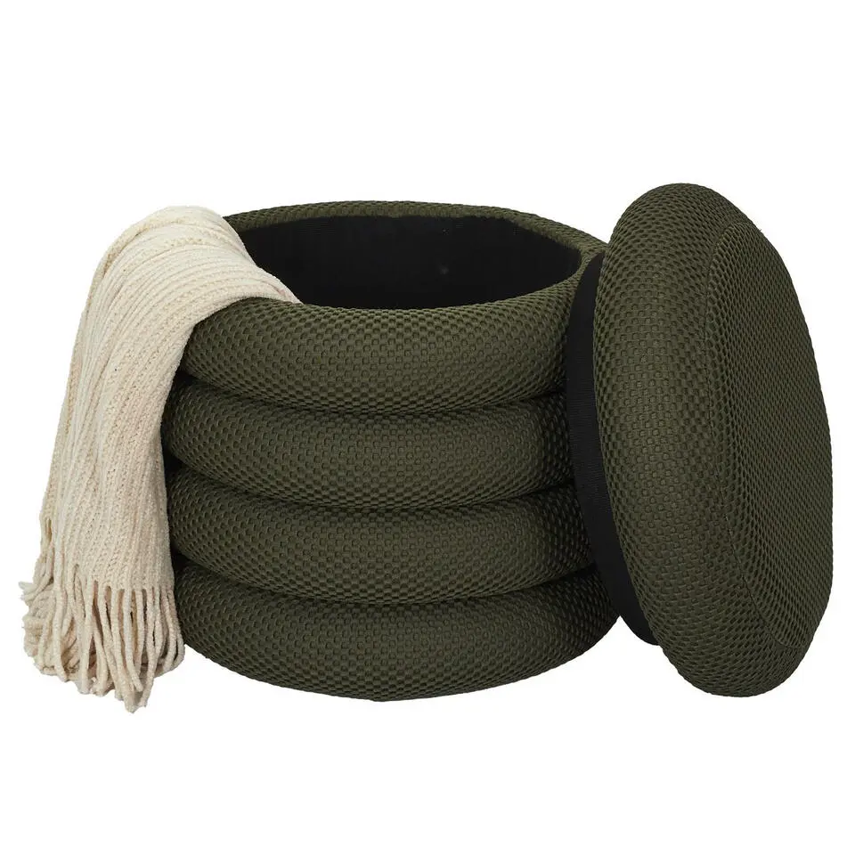 Home Deco Factory Poef/krukje - boucle - groen - D37 x H44 cm