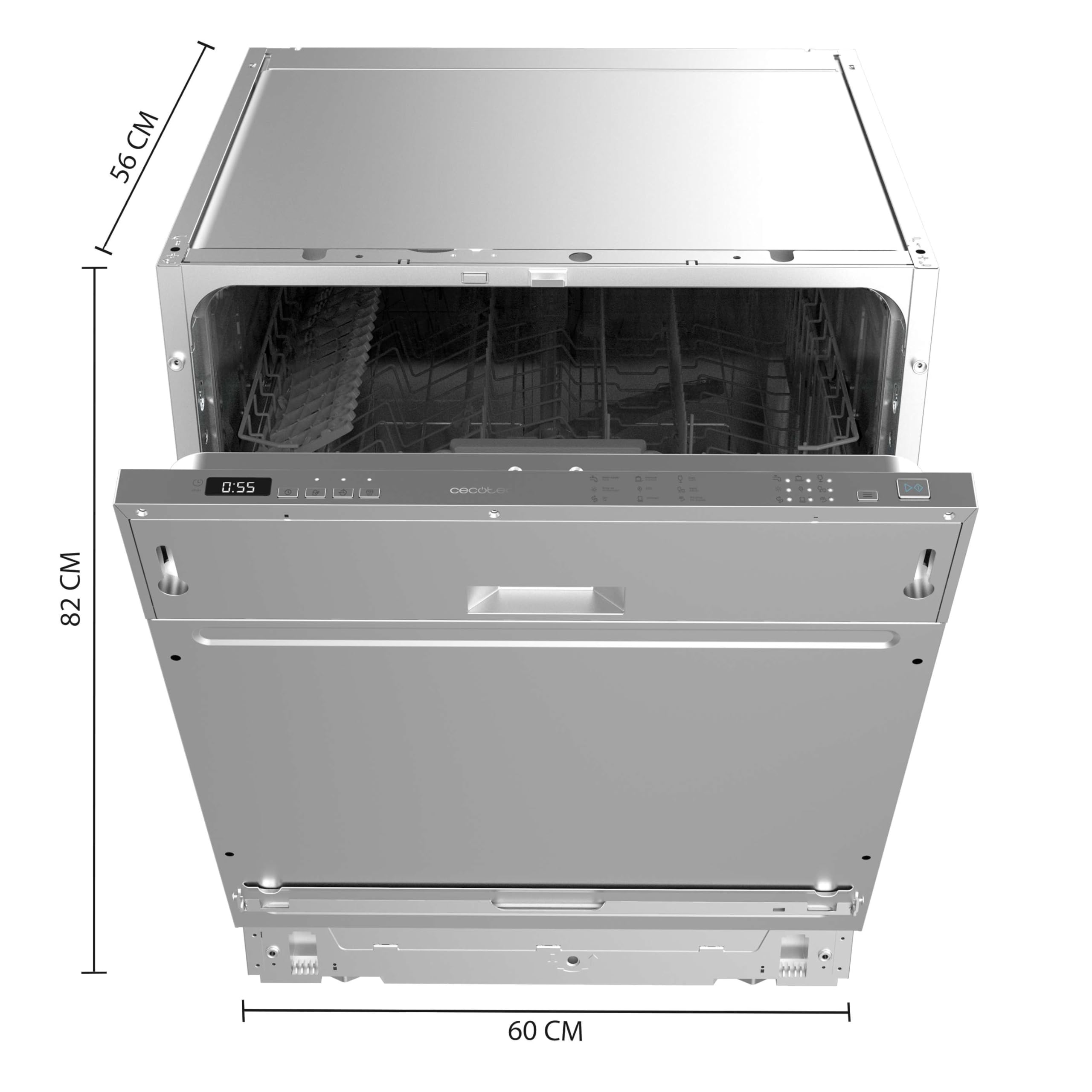 Cecotec Lave-vaisselle Intégrable 60cm Bolero Aguazero 6110 Full-BI. 1850W, 12 Couverts et 7 Programmes, Fonction Demi-charge, Programme 3 en 1, Dépar