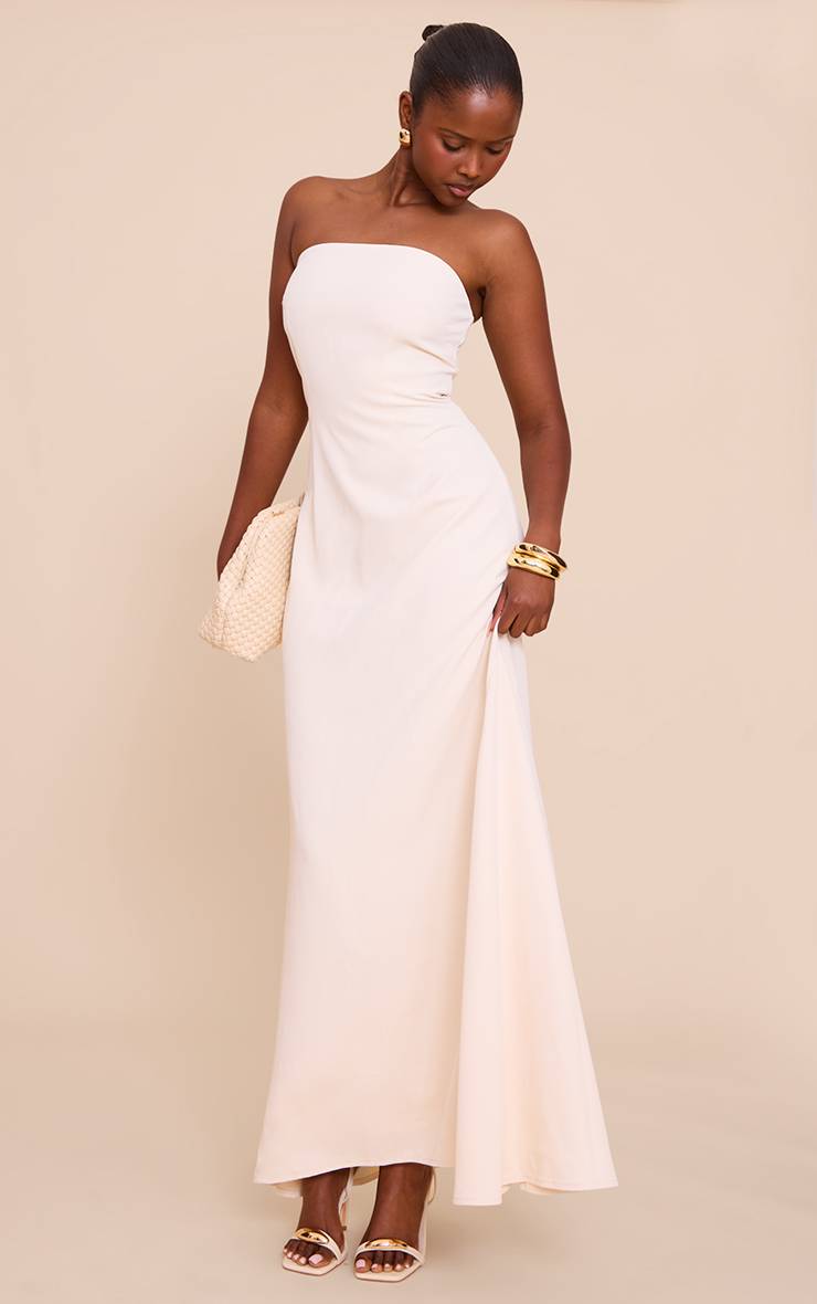 Crème Robe Longue Bustier En Tissu Tissé Ajusté