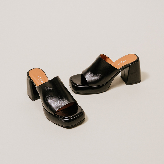 Mules à plateformes  en cuir vieilli noir