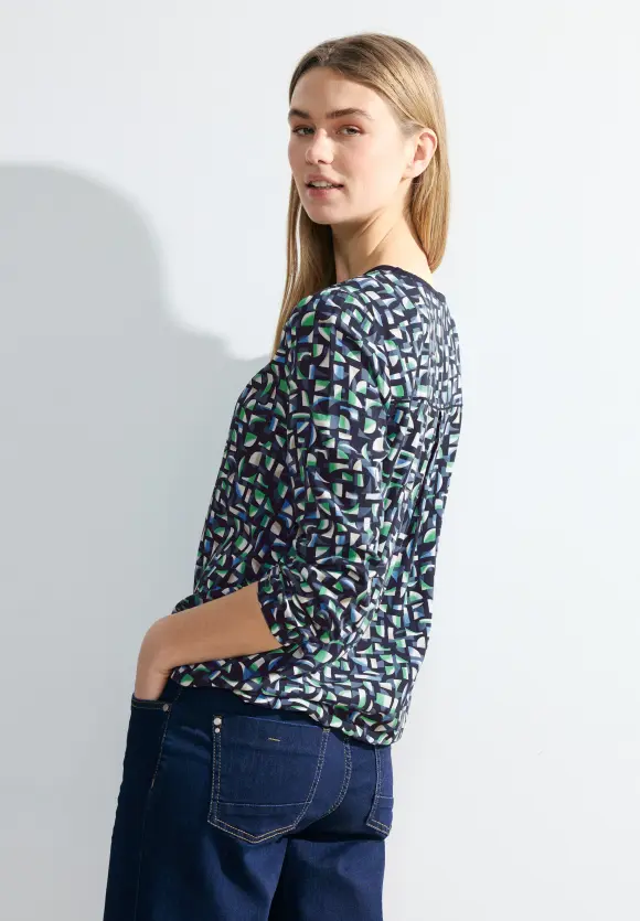 Print Viskosebluse - universal blue