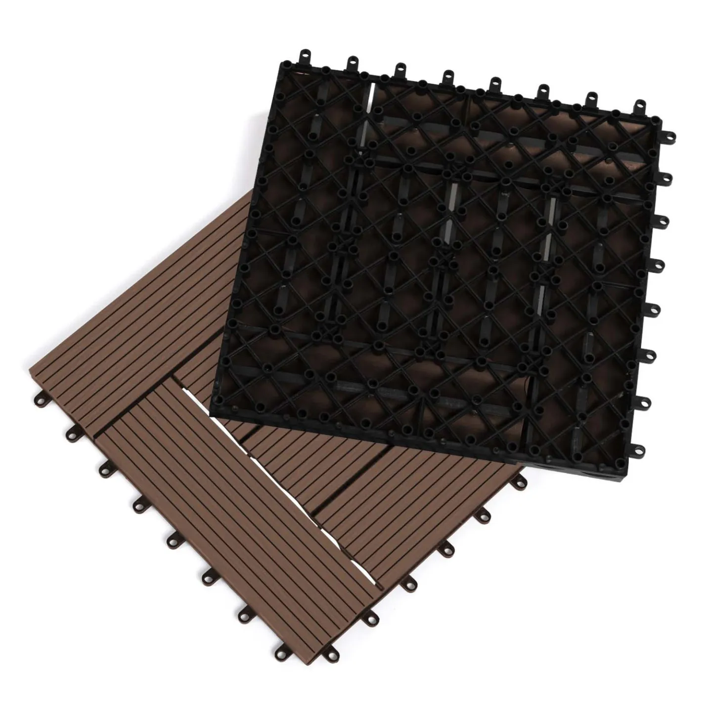 Lot de 5 dalles de terrasse mosaïque WODHY clipsables bois composite taupe 30 x 30 cm