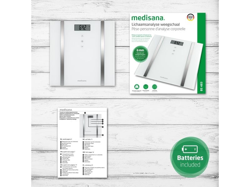 Medisana Personenwaage BS 483 Weiss Personenwaage mit Sensor-Touch, BMI und BMR