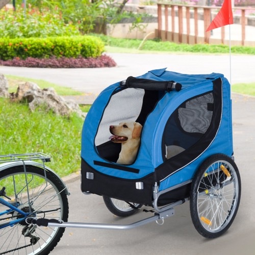 Reboque para bicicleta PawHut para cães, azul/preto