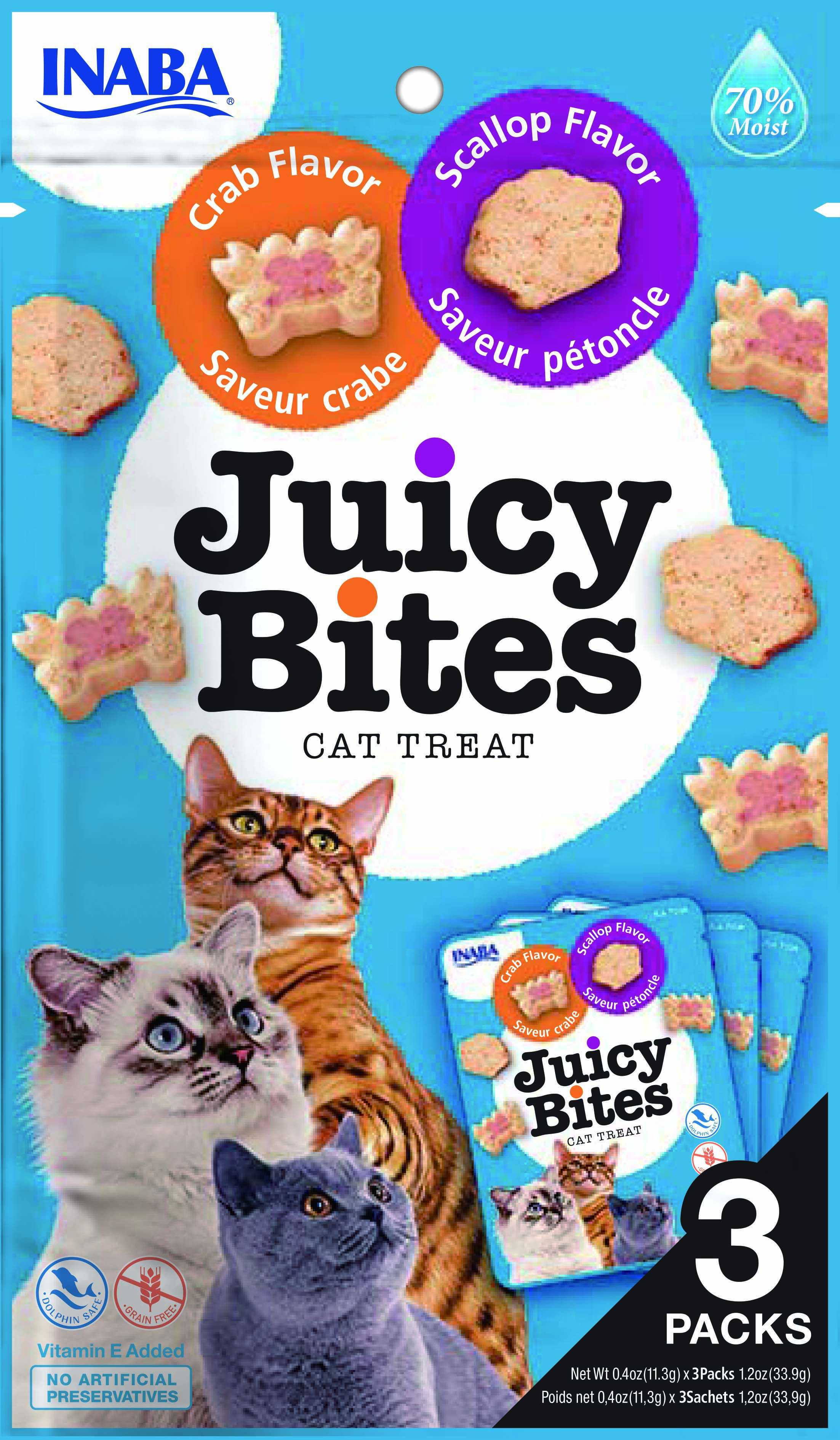Inaba Juicy Bites - Kattensnack - 34 Gram - Sint jakobsschelp, krab