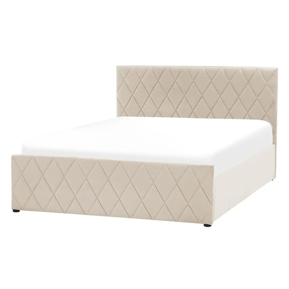 ROCHEFORT - Tweepersoonsbed - Beige - 140 x 200 cm - Fluweel