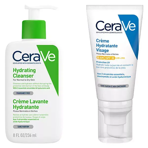Rotina Facial CeraVe para Pele Seca: Creme de Limpeza Hidratante 236ml e Hidratante Facial FPS 30 52ml
