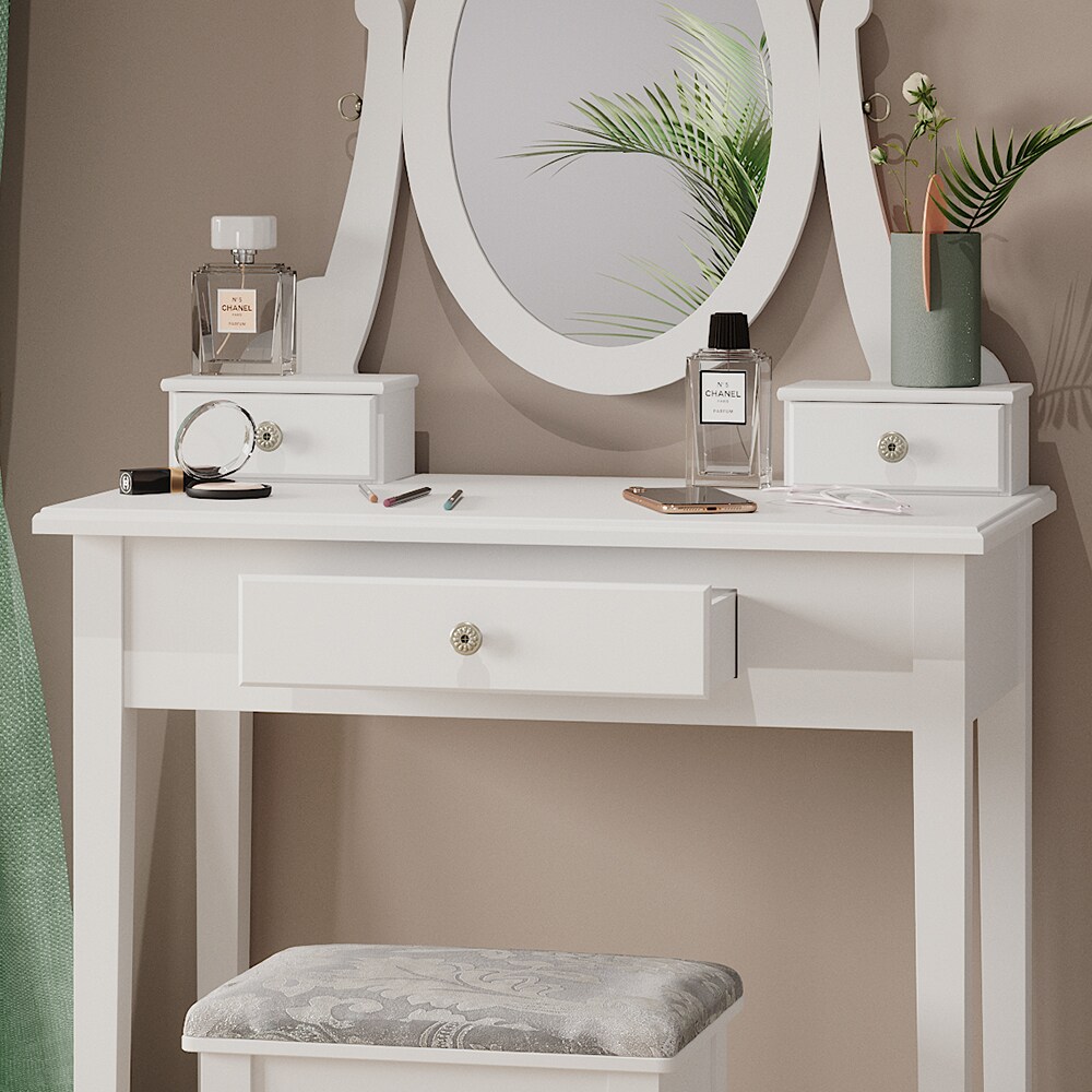 Vicco Schminktisch Frisiertisch Kosmetiktisch Annie Weiß Schminkspiegel Hocker 75x134 cm Barock Schlafzimmerkommode Schminkkommode Schublade Ablage Aufbewahrung Frisierkommode Make-Up-Tisch