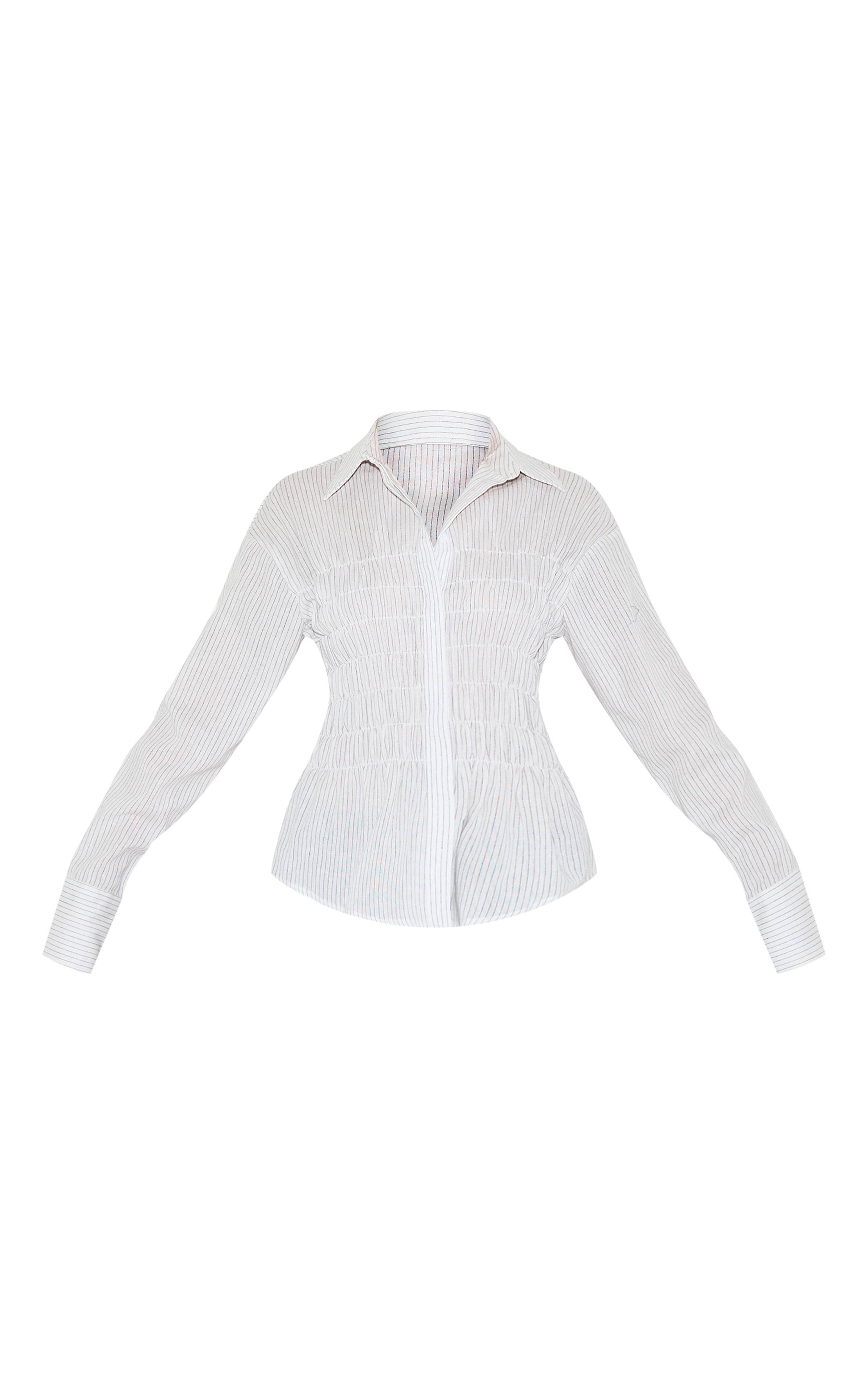 Blanc Chemise Cintrée À Rayures Froncées