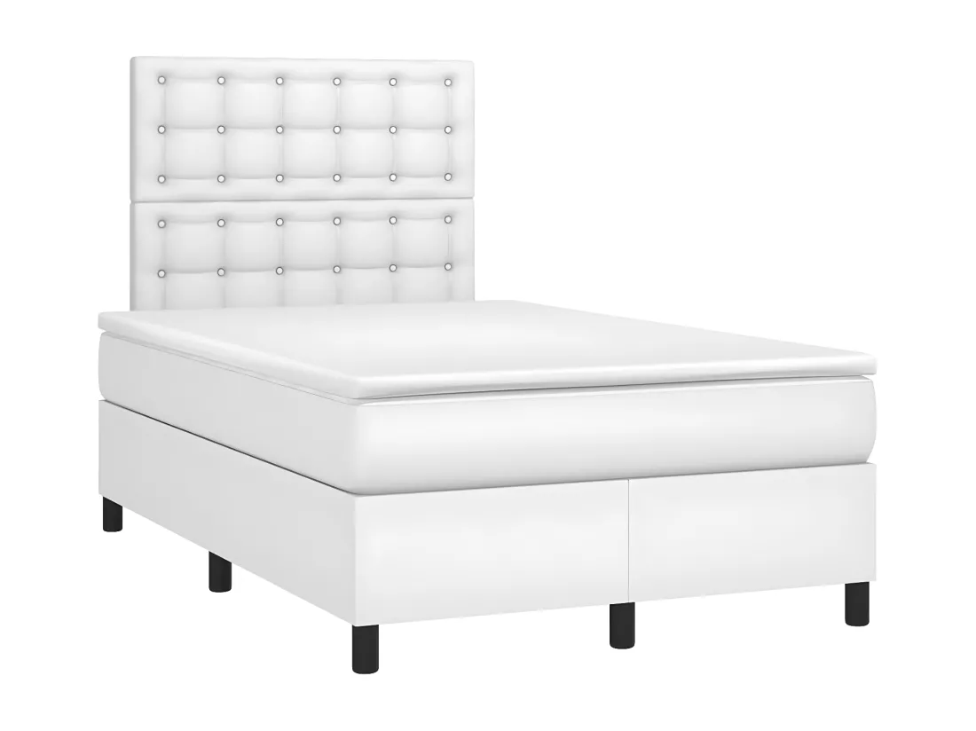 Sommier tapissier et matelas et LED Blanc 120x200 cm Similicuir