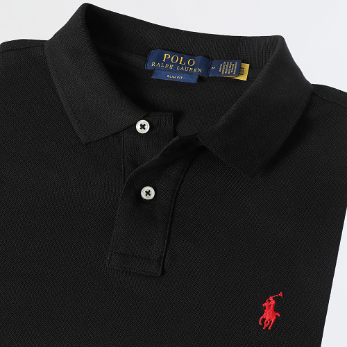 Polo Manches Courtes Slim Coton Piqué Noir