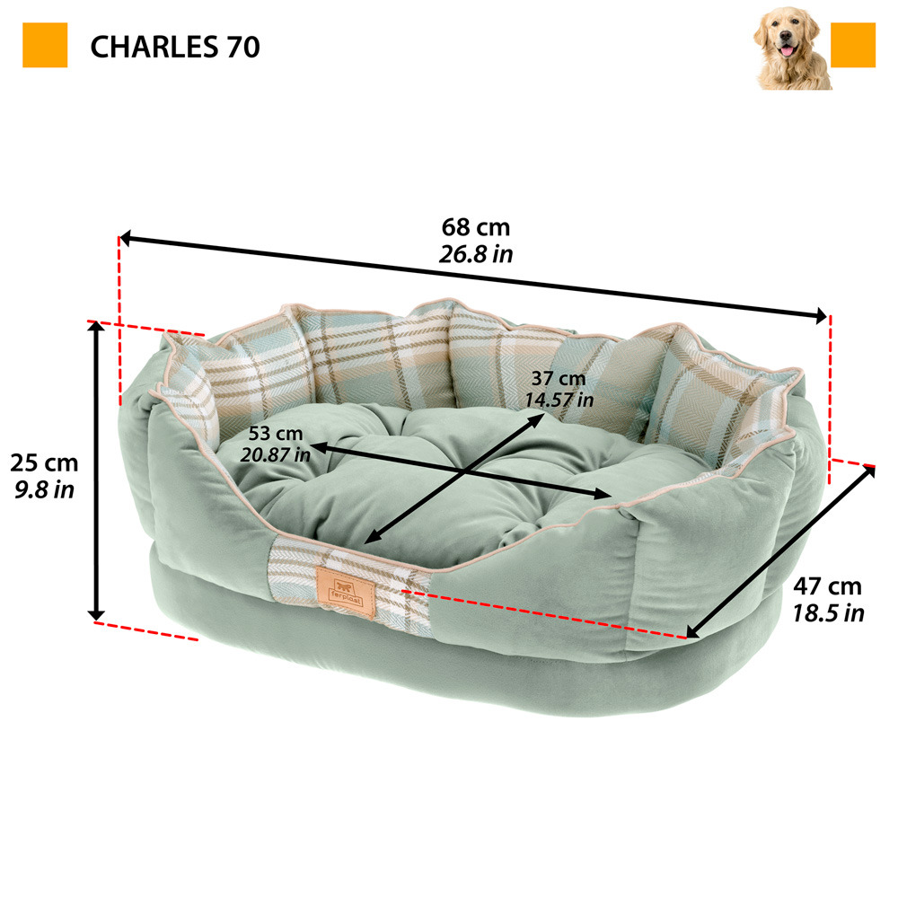 Ferplast couchage rembourré pour chats et chiens charles 70, divan avec coussin, sofa pour animaux, écossais, velours doux,