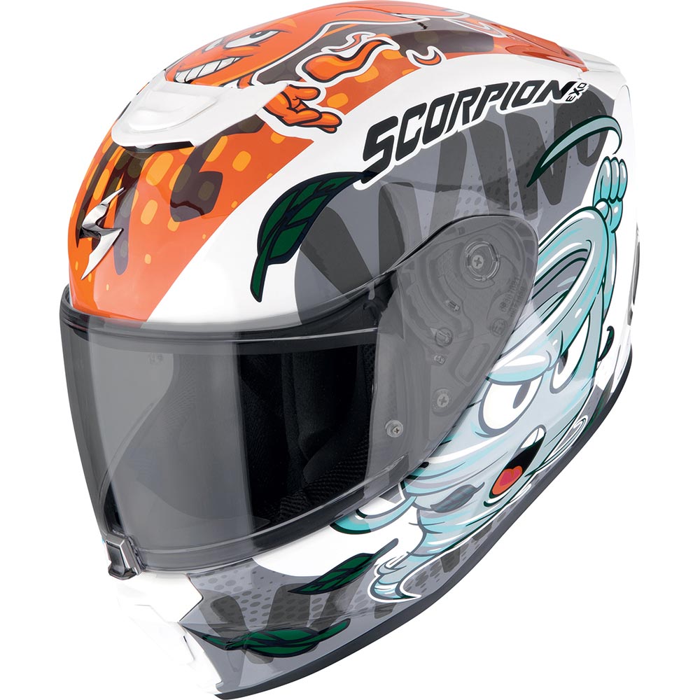 Scorpion - Casque enfant Exo-JNR Air The4Elements Blanc / Orange / Gris / Bleu