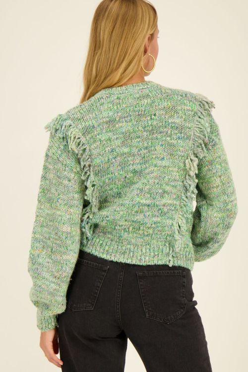 Groene spacedye oversized trui met franjes
