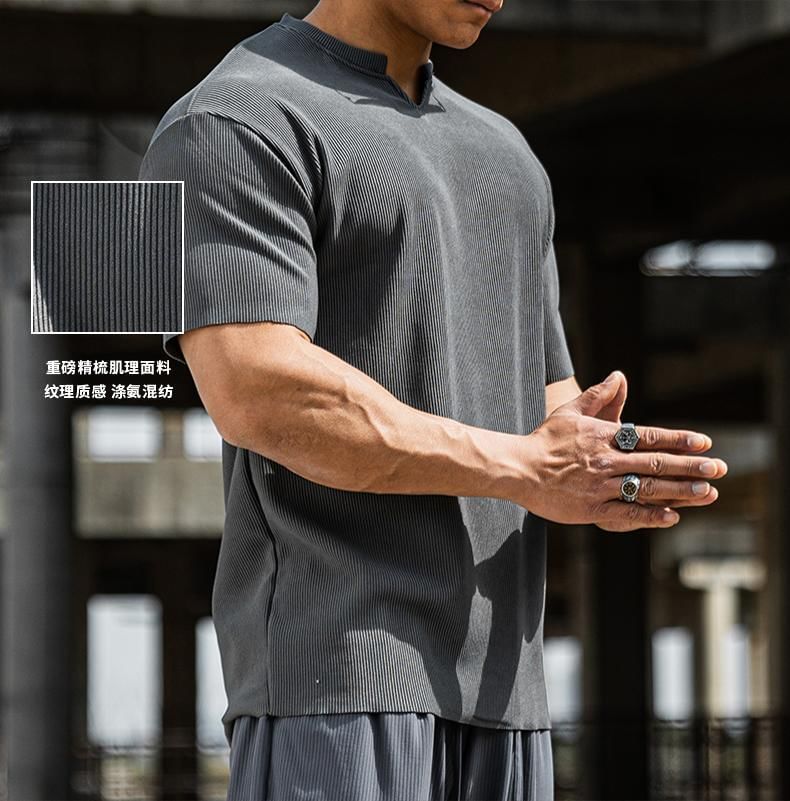 Fluffush - T-shirt met korte mouwen en inkeping in de hals, effen geribbeld